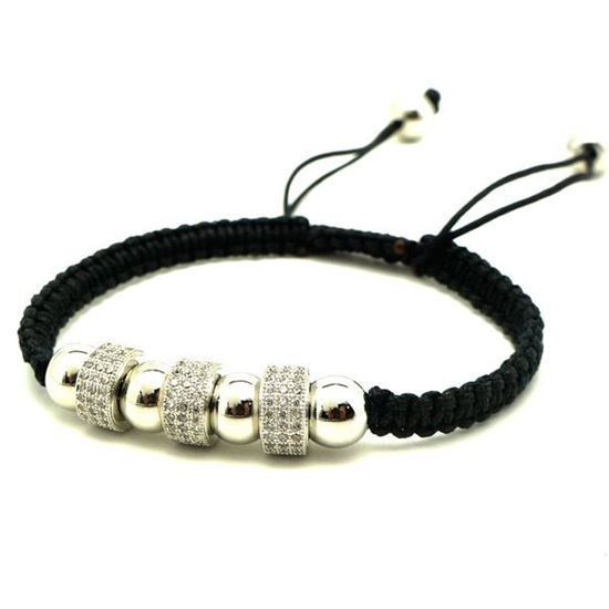 Picture of Stainless Steel CZ Black Macrame Bracelet