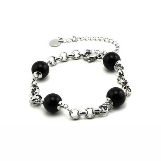 Picture of Black Bead Bracelet Stainless Steel Polished